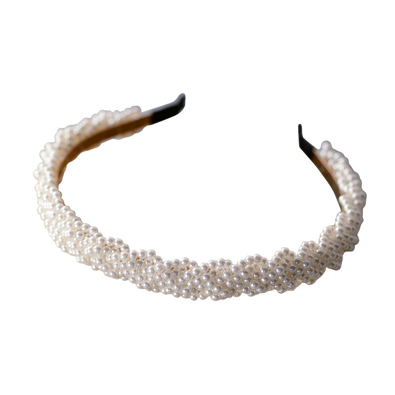 Twisted Braided Pearl Headband, Handmade Multi-Row White Pearl Beaded Hair Hoop for Women Wedding Bridal - Image 5