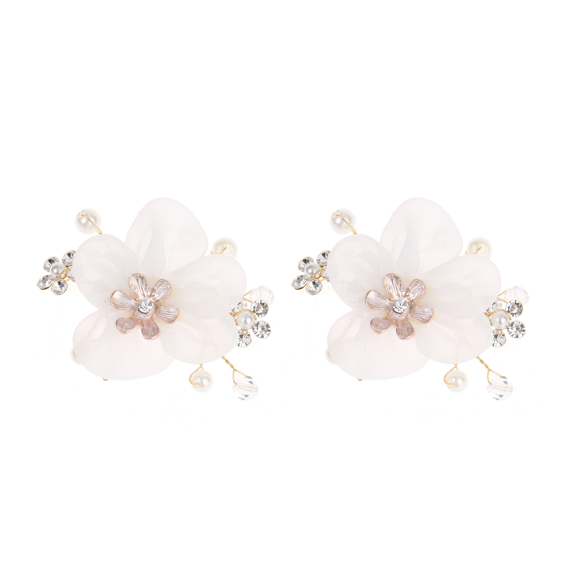 Fairy Soft Fabric Floral Hair Clips, Dainty Pearl Beaded Hair Barrettes for Wedding, Party & Bridal Photoshoot - Image 5