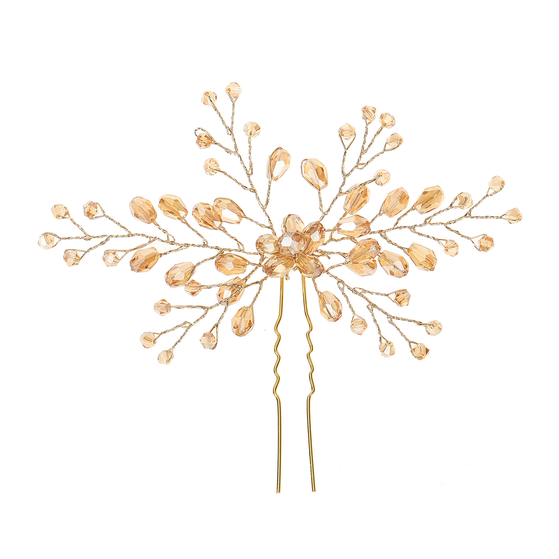 Crystal Bead Branch Hairpin Golden Silver Wire Wedding Bridal U Shaped Hair Stick - Image 5