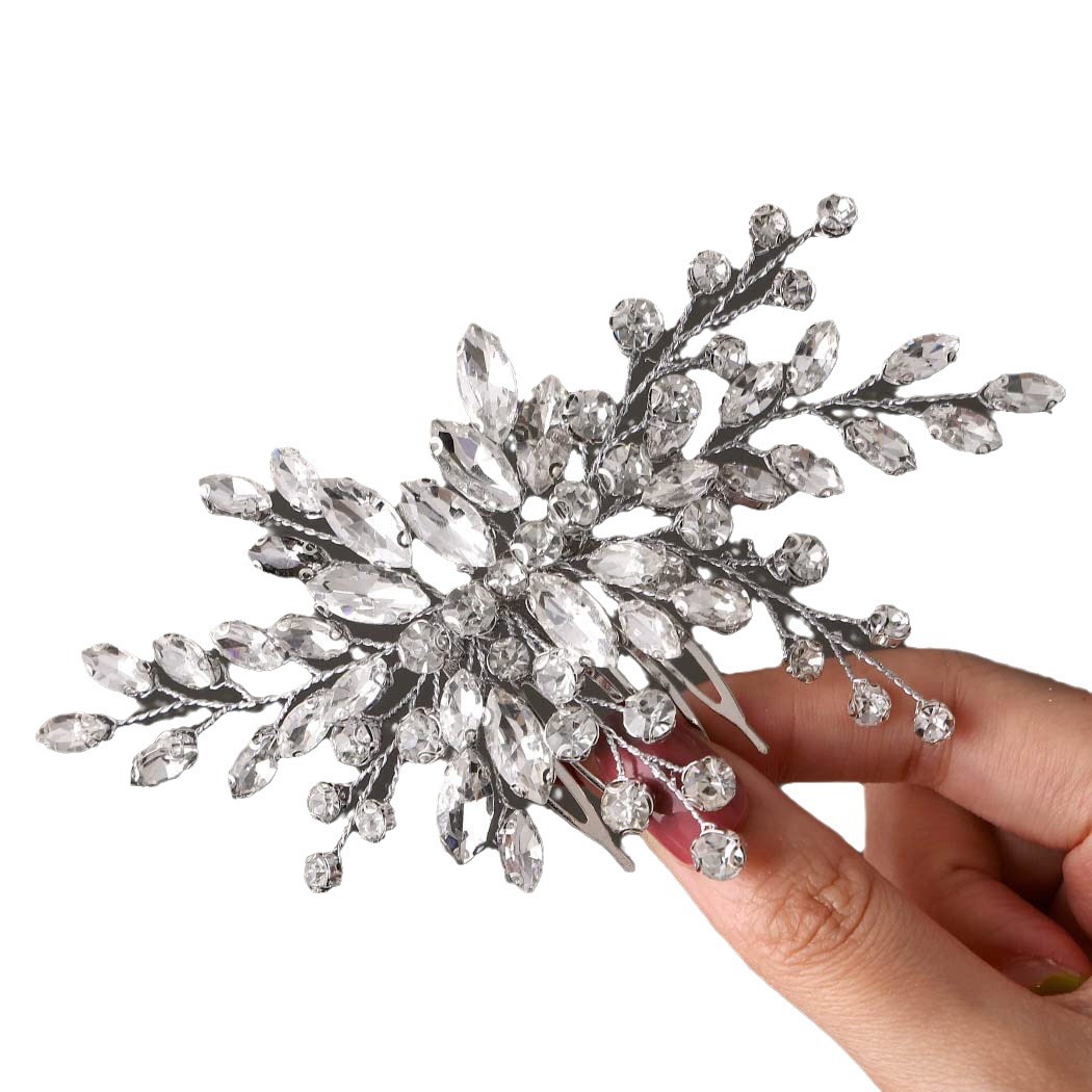 Silver Rhinestone Floral Hair Comb Sparkling Crystal Wedding Bridal Side Hair Jewelry - Image 5