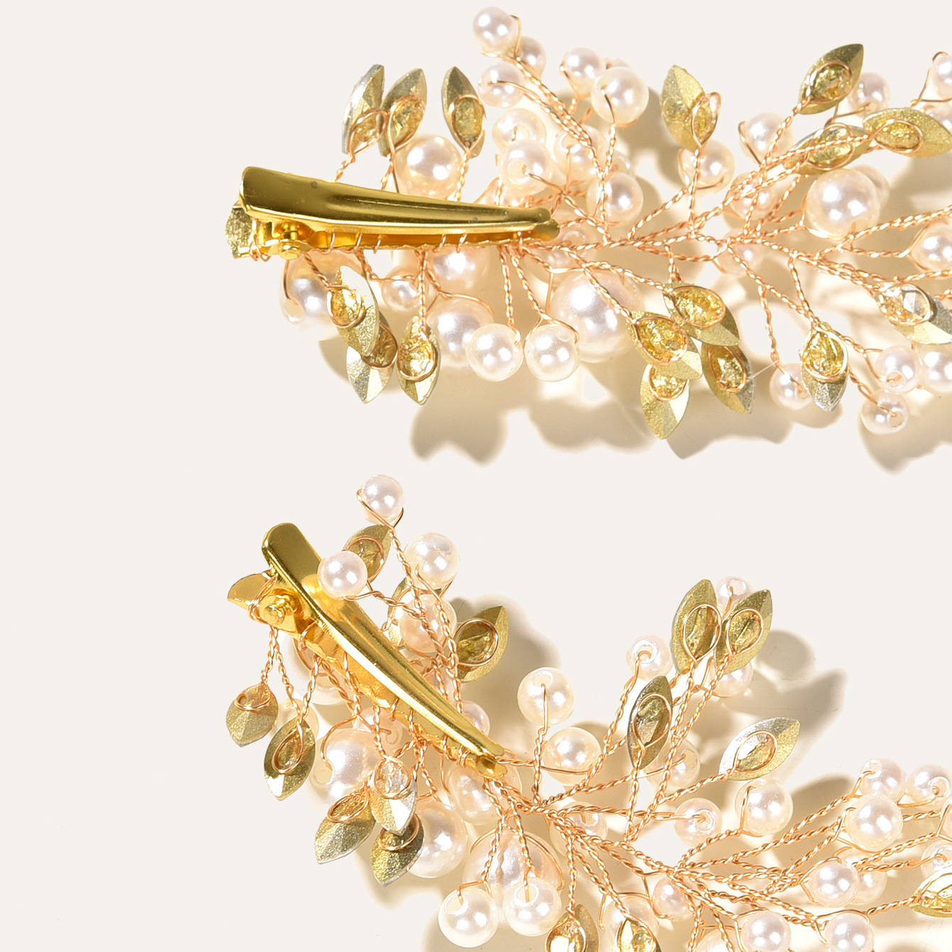 Pearl Blue Crystal Branch Hair Clips Gold Bridal Wedding Hairpin Pair - Image 5