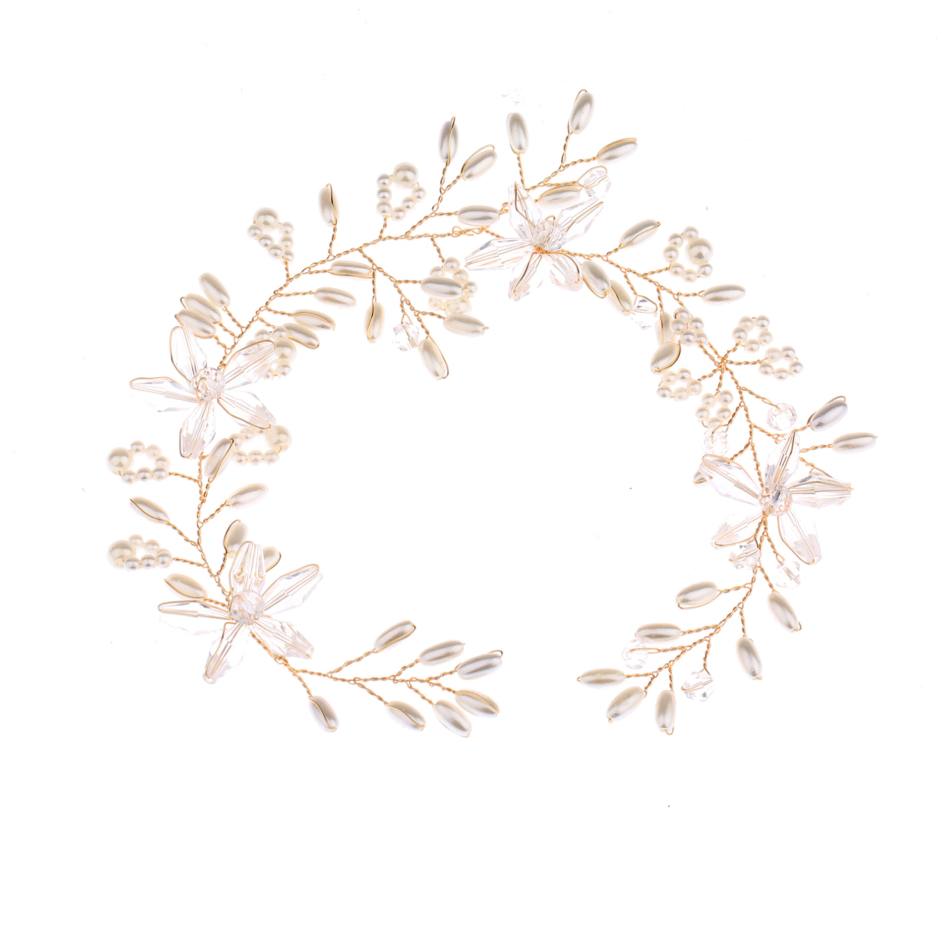 Pink Crystal Pearl Floral Hair Vine Rose Gold Wedding Headpiece - Image 5