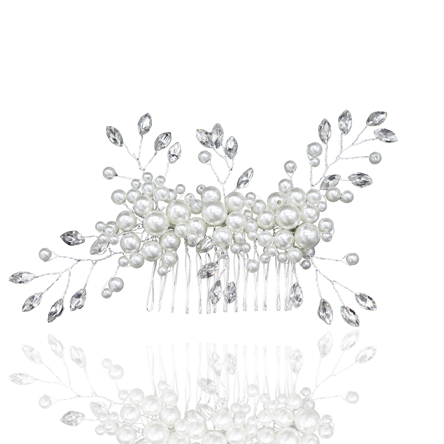 Pearl & Marquise Crystal Silver Hair Comb Wedding Bridal Hair Accessory - Image 5