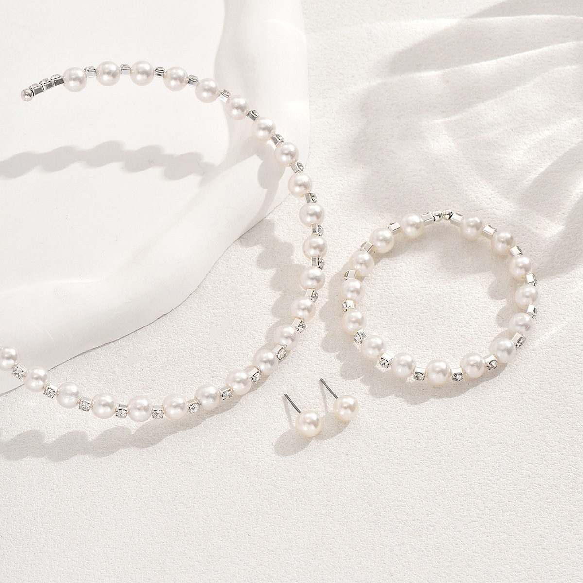 Elegant Pearl Rhinestone 3 In 1 Jewelry Set Wedding Bridal Women Daily Gift - Image 2