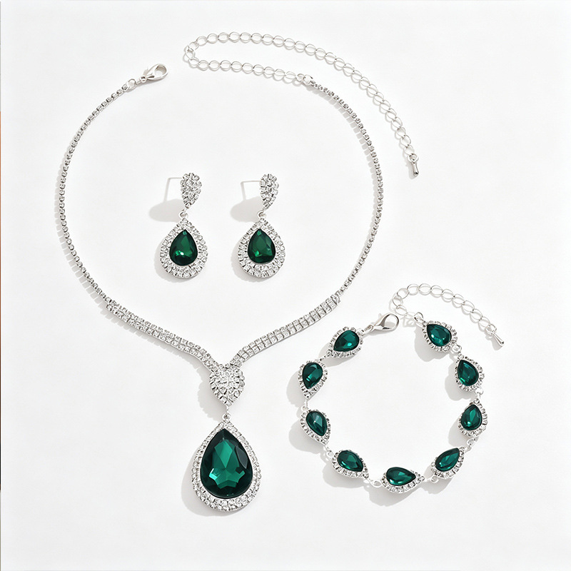 Pear Shape Halo Gem Pendant Necklace Bracelet Drop Earrings Women Luxury Gala Jewelry Matching Set - Image 3