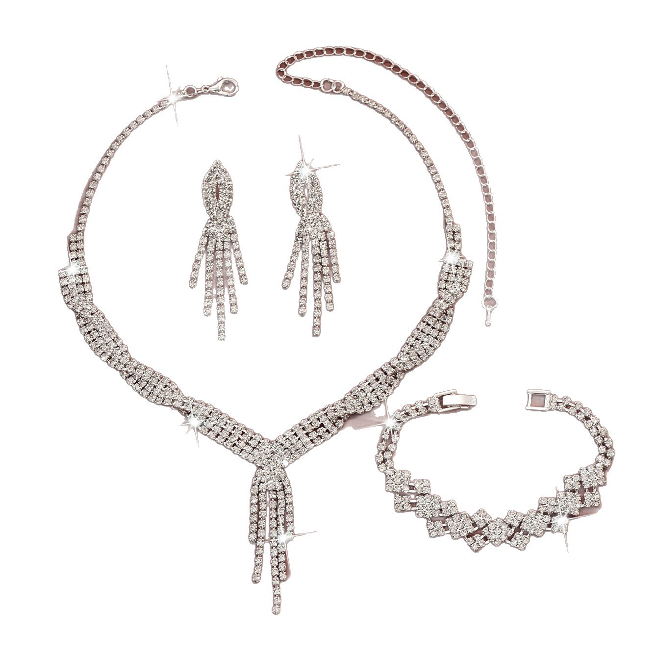 Tassel Fringe Y Drop Necklace Bracelet Long Dangle Earrings Women Pageant Evening Jewelry Full Set - Image 4