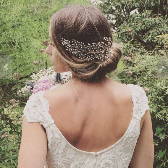 Gold Wire Teardrop Pearl Leaf Bridal Hair Comb Wedding Accessory for Women Brides and Ladies - Image 5