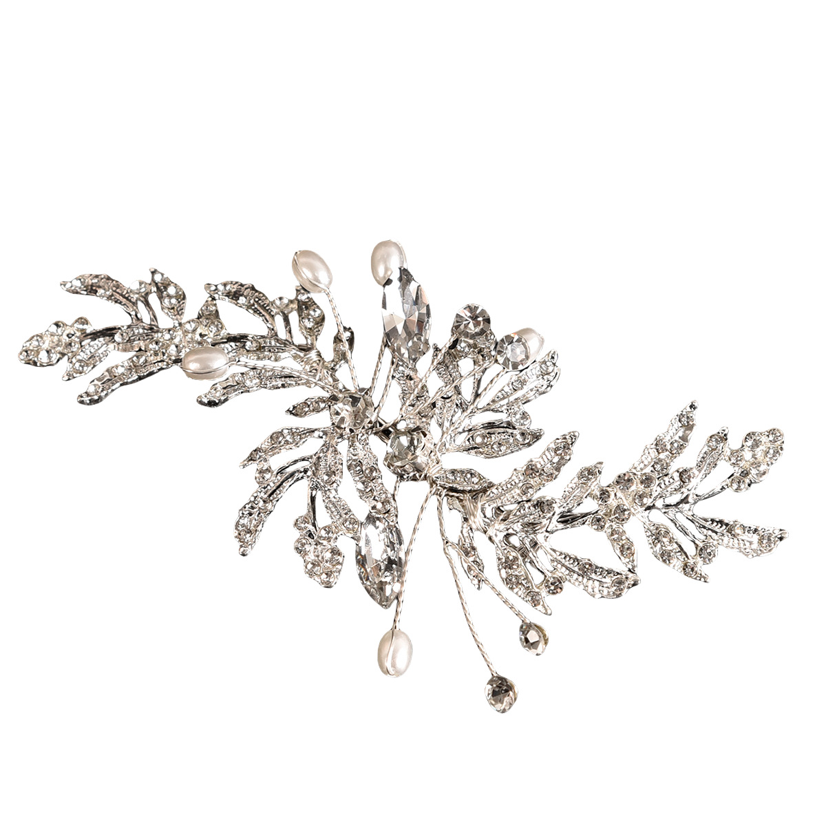 Silver Leaf Rhinestone Pearl Bridal Hair Clip Wedding Accessory for Women Brides and Ladies - Image 5