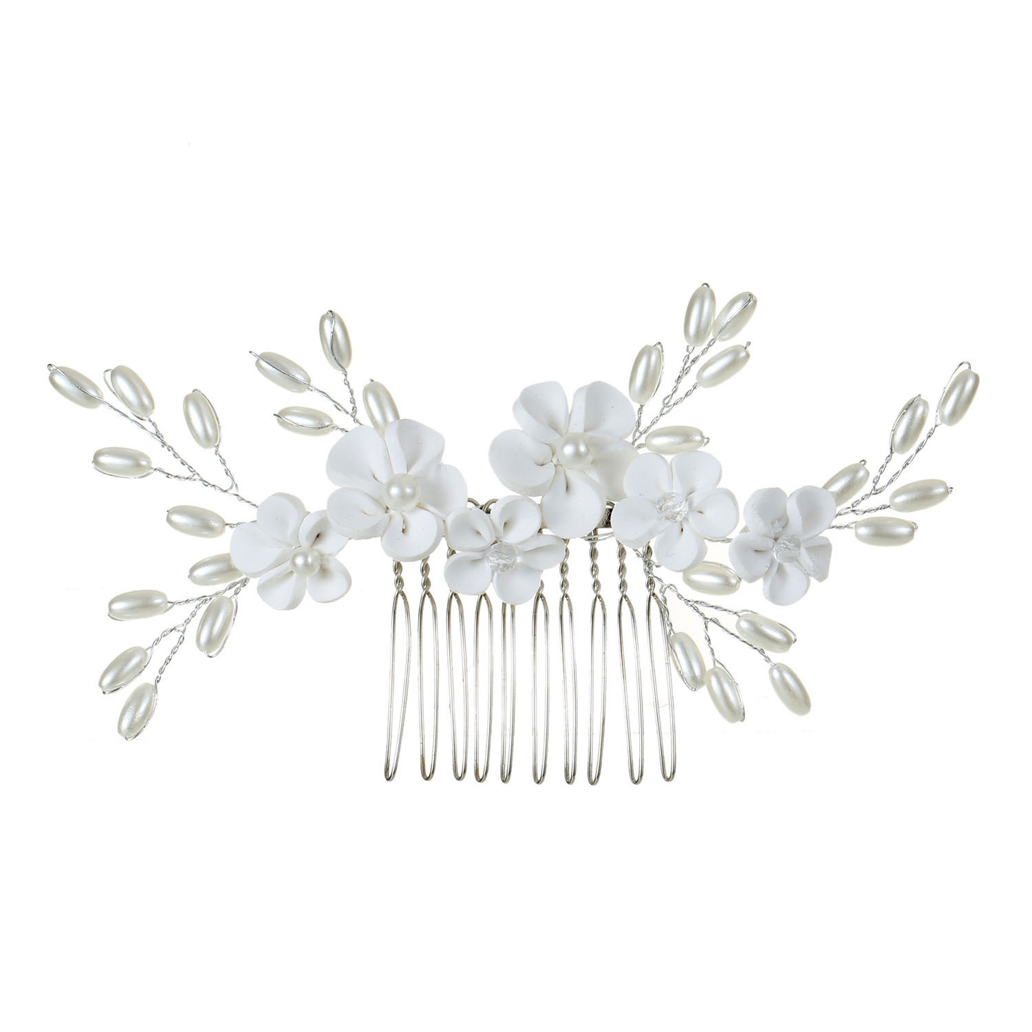 Silver Wire White Flower Pearl Bridal Hair Clip Wedding Accessory for Women Brides and Ladies - Image 5