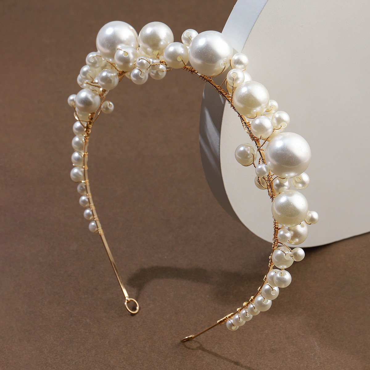 Gold Wire Multi Size Faux Pearl Headband Bridal Wedding Hair Band for Women - Image 5