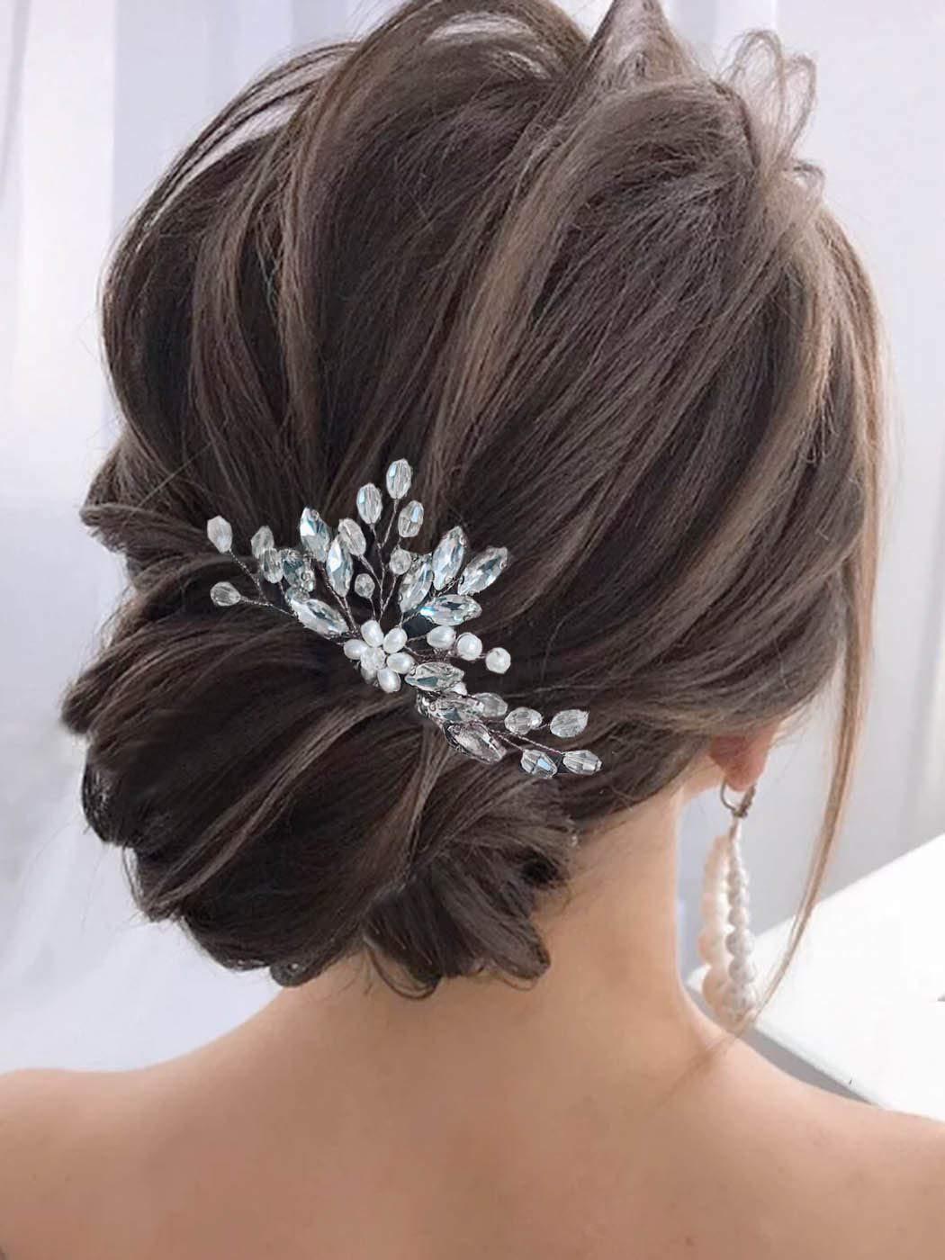 Gold Wire Crystal Pearl Floral Hair Pin Bridal Wedding Hair Accessory for Women - Image 5