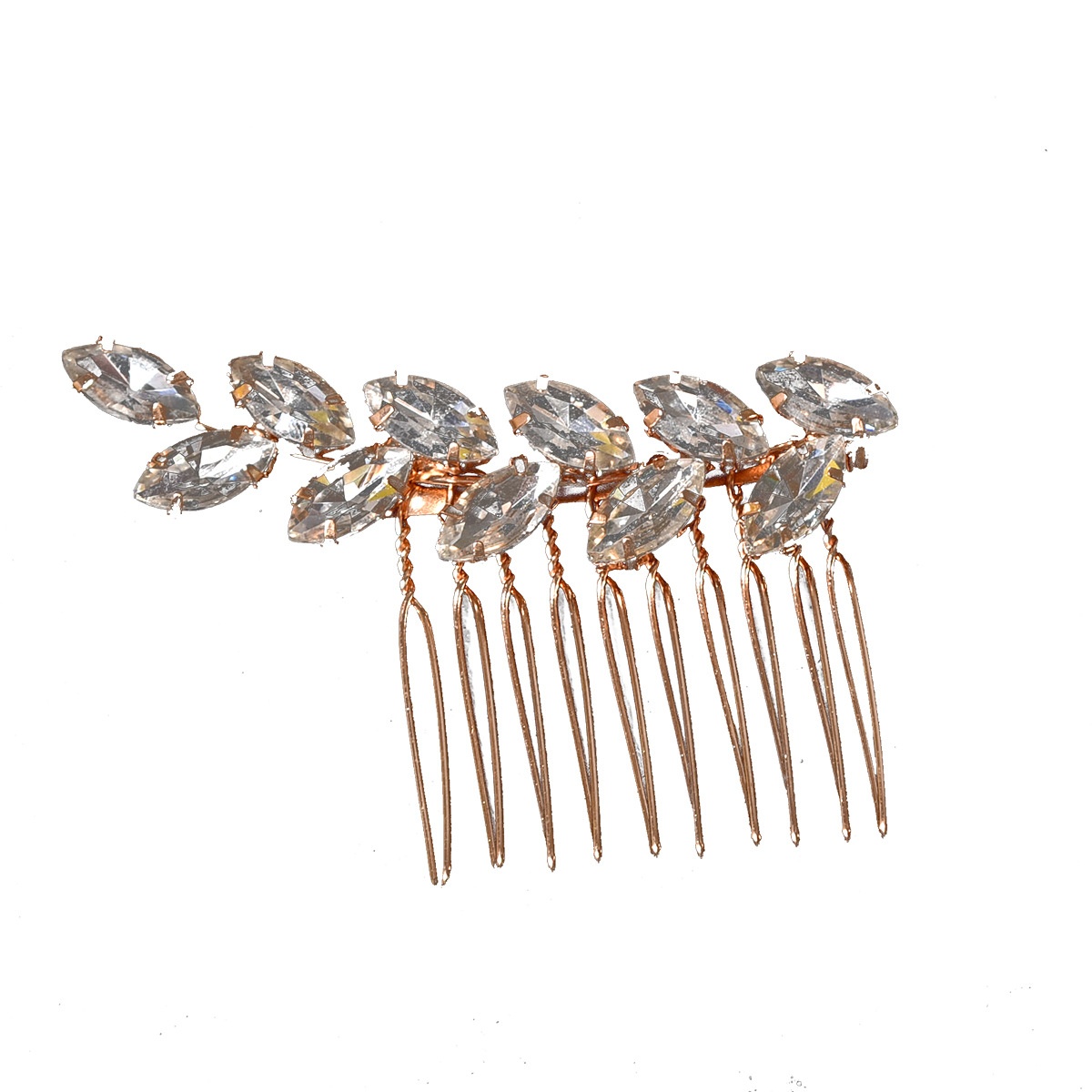 Gold Marquise Crystal Leaf Hair Clip Bridal Wedding Hair Accessory for Women - Image 5