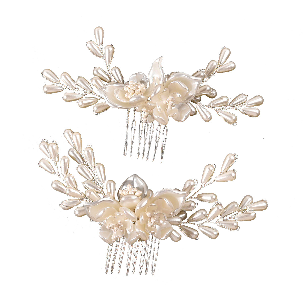White Teardrop Pearl Floral Hair Comb Set Bridal Wedding Hair Accessories for Women - Image 5