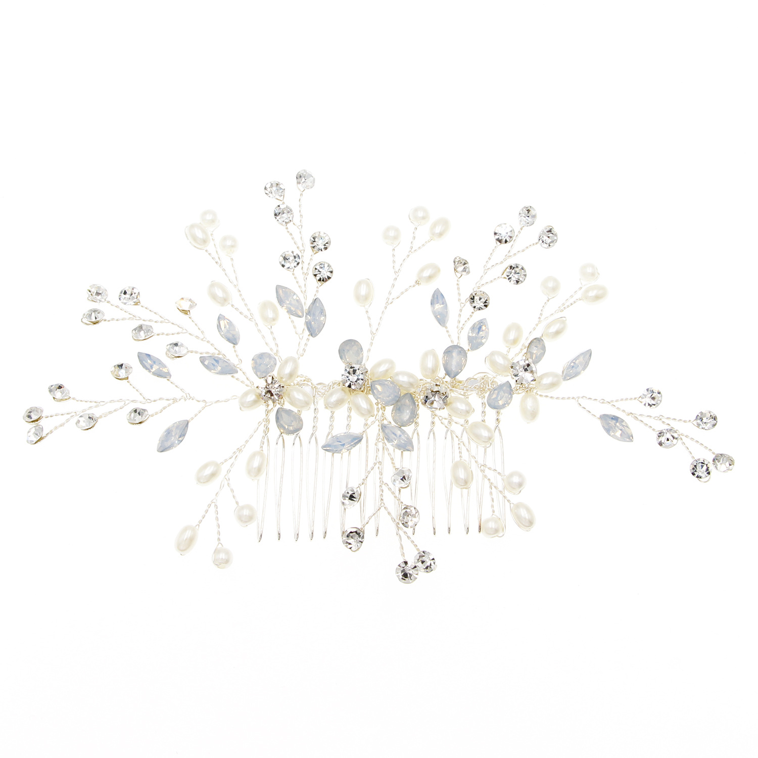 Silver Wire Pearl Crystal Branch Hair Comb Bridal Wedding Hair Accessory for Women - Image 5