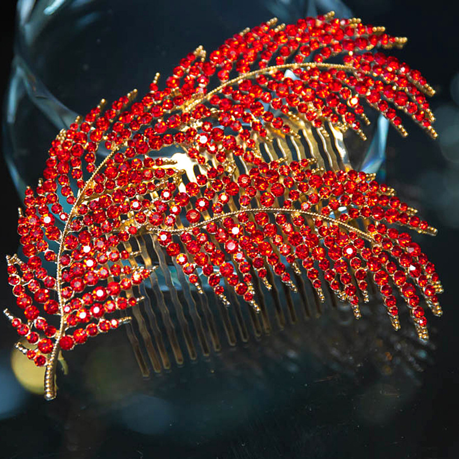 Silver Rhinestone Feather Leaf Hair Comb Bridal Wedding Party Hair Accessory for Women - Image 5