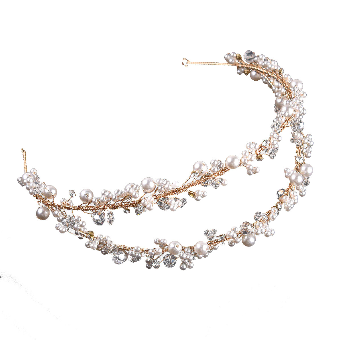 Silver Wire Pearl Crystal Handmade Headband Bridal Wedding Hair Accessory for Women - Image 5