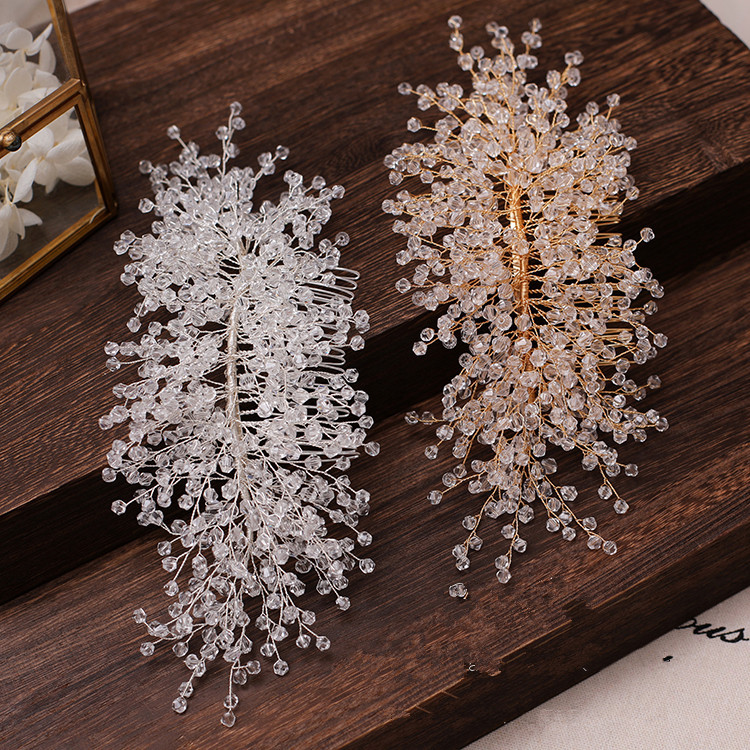 Handmade Gold Crystal Beaded Bridal Hair Comb Elegant Wedding Hair Accessory For Bride Prom Party - Image 5