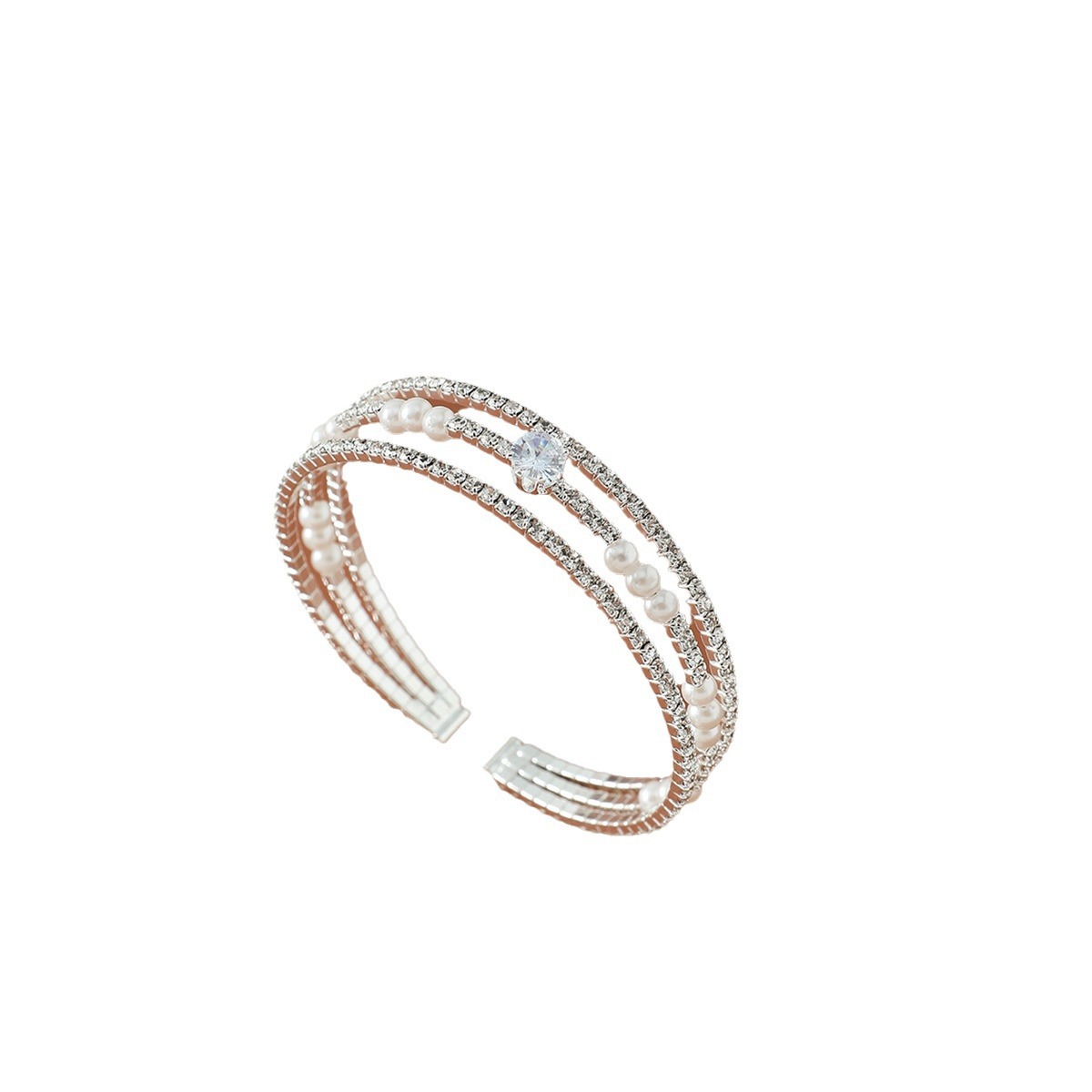 Elegant Gold Multi Layer Pearl Crystal Bangle Women Wedding Party Stackable Fashion Bracelet Daily Jewelry - Image 5