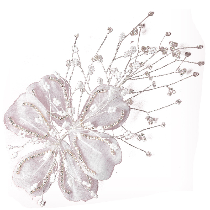 Sheer Fabric Flower Pearl Bridal Hair Clip Wedding Women Formal Boho Handmade Floral Hair Accessory - Image 5