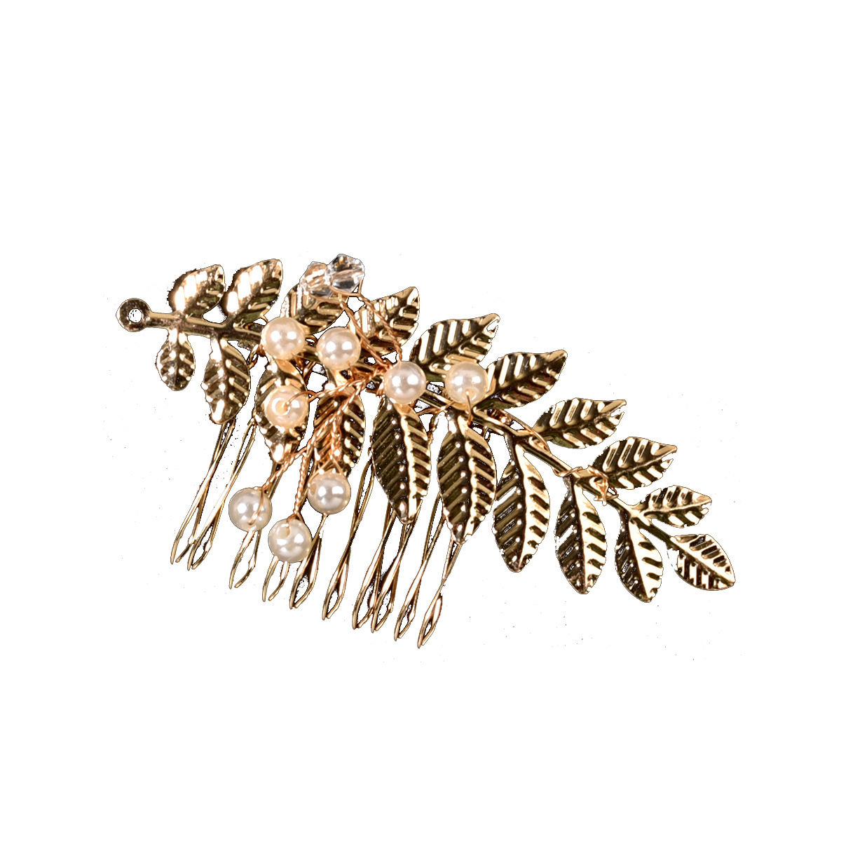 Gold Leaf Pearl Bridal Hair Clip Wedding Women Formal Boho Vintage Floral Side Hair Accessory - Image 5