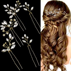 5 Pieces Pearl Bride Hair Pins Rhinestone Bridal Hair Piece for Women Crystal Pearl Hair Accessories for Bride Bridesmaids Flower Girls(Silver)