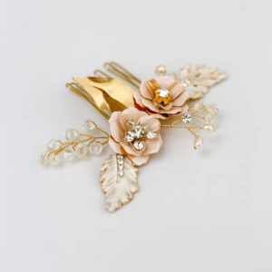 Bridal Gold Leaf Rose Flower Bride Hair Comb Delicate Women Girls Headpiece Hair Jewelry Accessories Wedding Headband Tiara