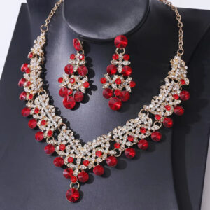 New Arrival Bridal Jewelry Sets Party Banquet Engagement Gift Pink Crystal Rhinestone Necklace Earrings Sets