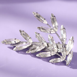 Bridal Crystal Leaf Hair Barrette, Handmade Marquise Rhinestone Wedding Hair Accessory