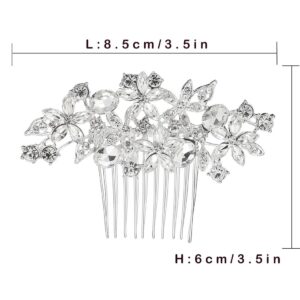 Foyte Crystal Bride Wedding Hair Comb Silver Flower Bridal Headpieces Leaf Hair Pieces Rhinestone Bridesmaid Side Combs Hair Accessories for Women (crystal silver)