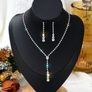 Dainty Round CZ Y-Shape Jewelry Set, Prom Banquet Formal Matching Jewellery