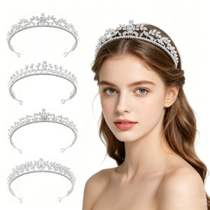Luxury Silver Leaf Crown Cubic Zirconia Tiara Multi Style for Bride Women Wedding Prom Pageant Bridal Shower Headpiece