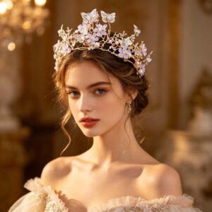 Romantic Butterfly Leaf Hair Band, Rose Gold Tone Bridal Headpiece