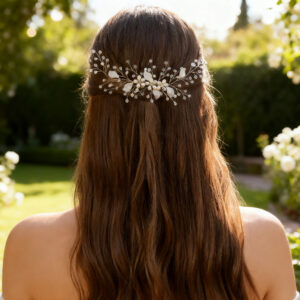 Pearl Crystal Hair Comb, Bridal Leaf Branch Side Comb
