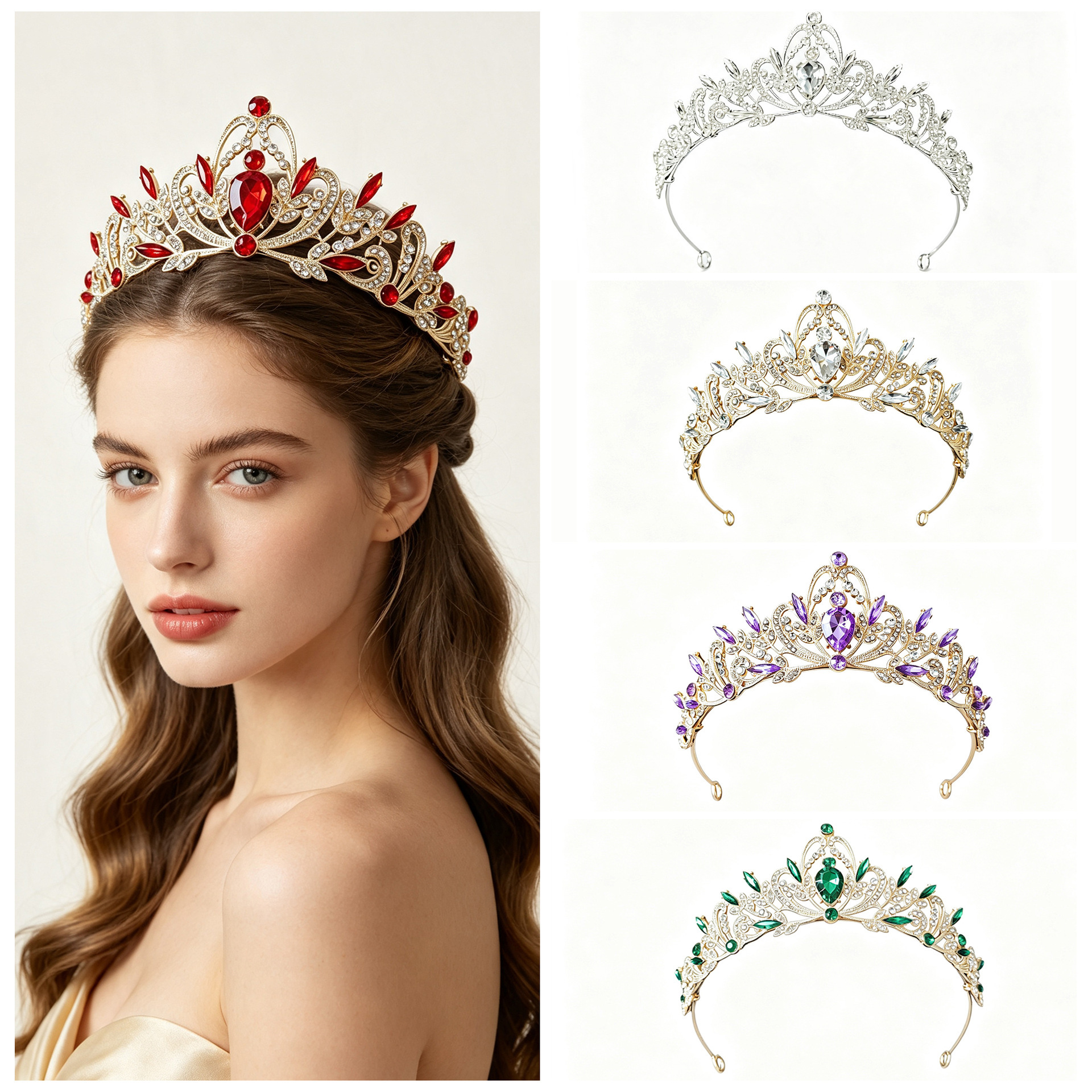 Royal Rhinestone Headpiece, Prom Queen Crown for Brides & Bridesmaids - Image 2