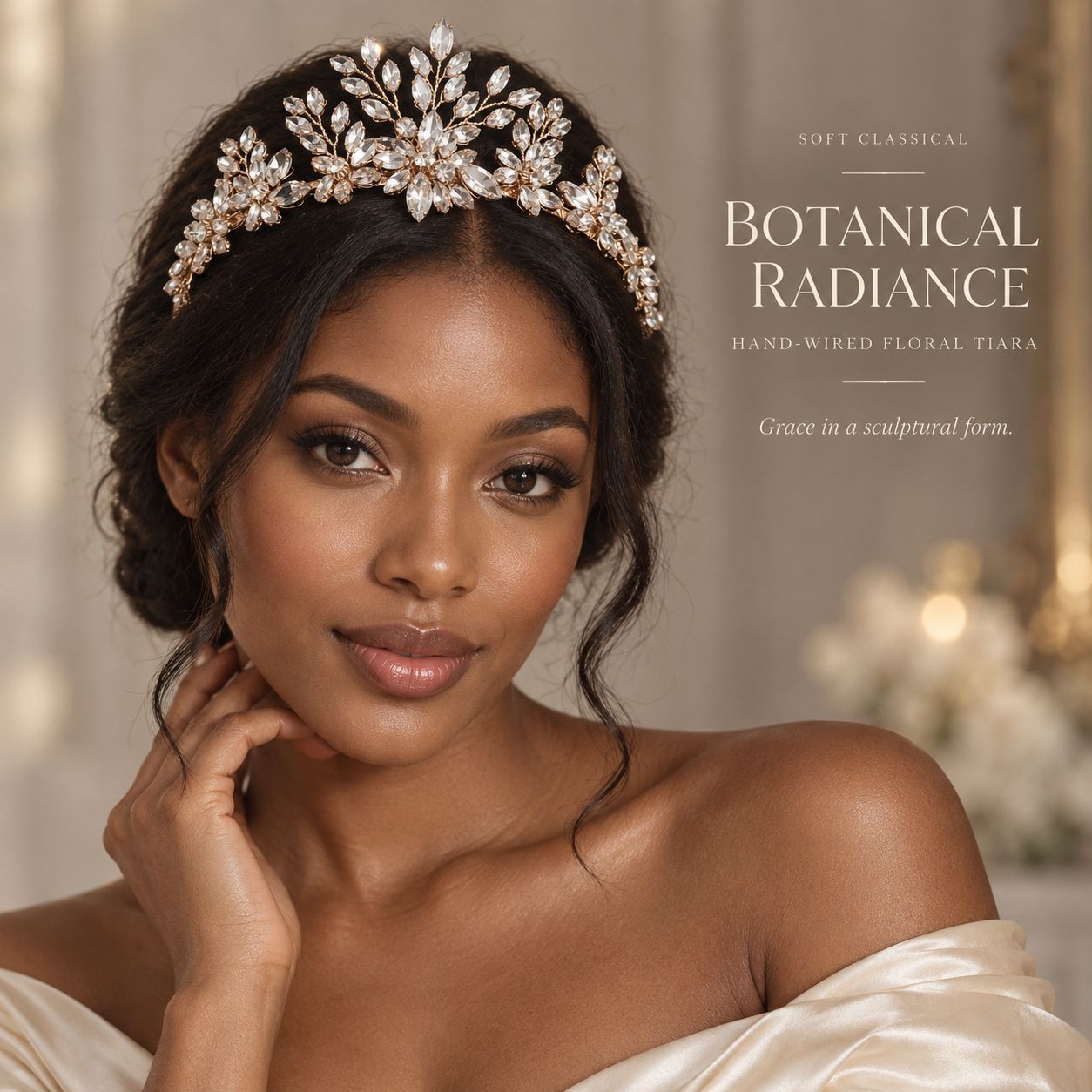 Elegant Floral Pearl Tiara, Sparkling Crystal Bridal Headpiece - Image 2