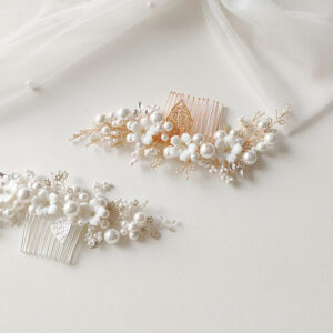 Handmade Elegant Wedding Hair Accessories for Women Side Comb with Flower Leaf Head Piece