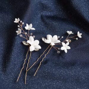 Glamour Wedding Accessories, Wedding Hair Pins with White Flowers and Zircons, Elegant Bridal Hairpiece, …Rhinestone Headpiec