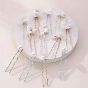 Minimalist White Flower Pearl U-pins, Bridal & Bridesmaid Hair Decor Set