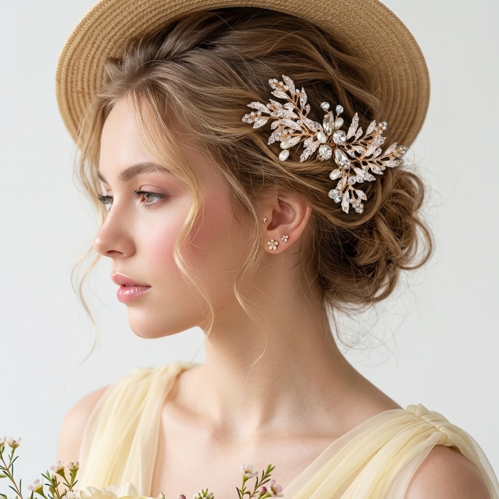 Marquise Crystal Leaf Pearl Bridal Hair Comb, Romantic Branch Formal Hair Accessory - Image 3