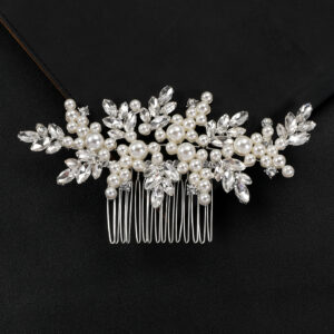 Elegant Crystal Rhinestone Hair Comb, Pearl Leaf Bridal Hair Accessory
