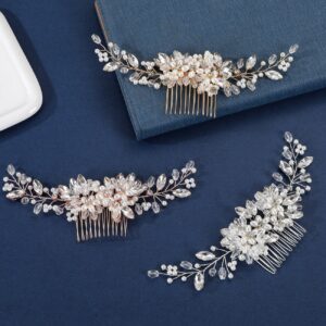 Rhinestone Pearl Hair Comb, Leaf Crystal Cluster Hair Piece for Bride