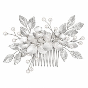 Elegant Metal Flower Hair Comb, Wedding Pearl Leaf Clip
