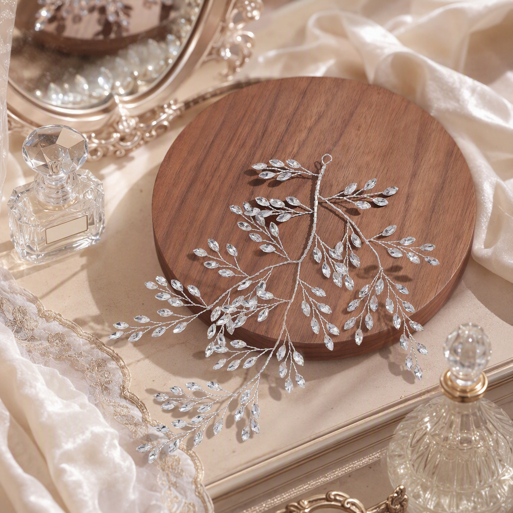 Elegant Crystal Leaf Hair Piece, Sparkling Branch Bridal Headpiece