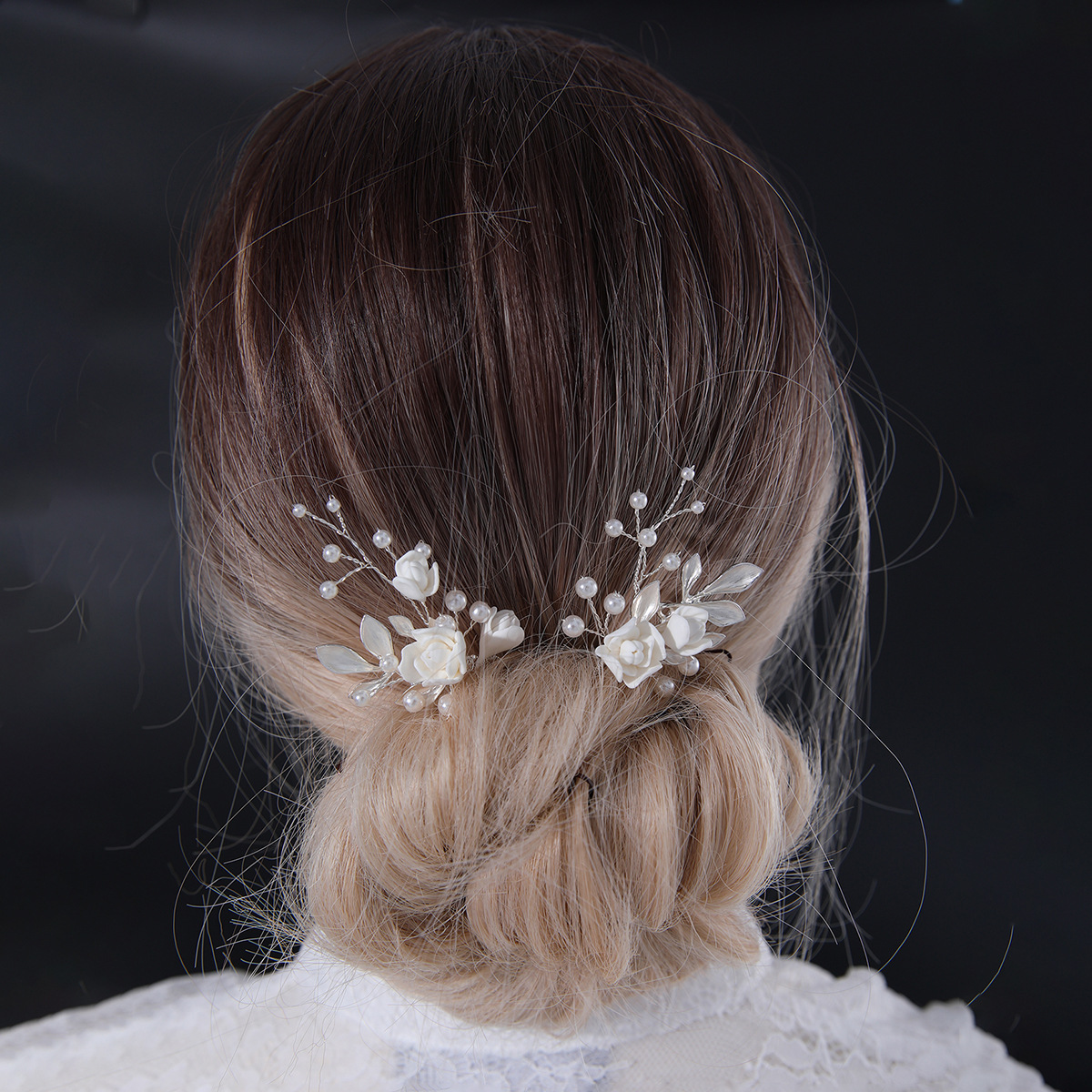 Bridal Floral U Hairpins, Handcrafted Flower and Pearl Wedding Hair Pins - Image 2
