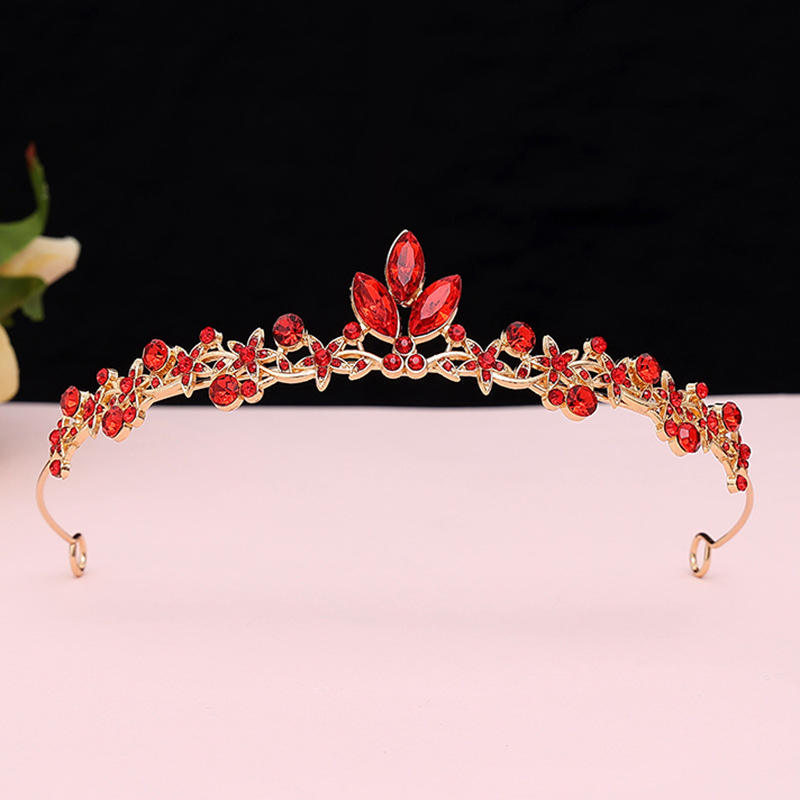 Crown Bride Korean Style Super Fairy Wedding Tiaras Set Gold Plated Crystal Alloy Headband for Adult Children's Ruby - Image 2