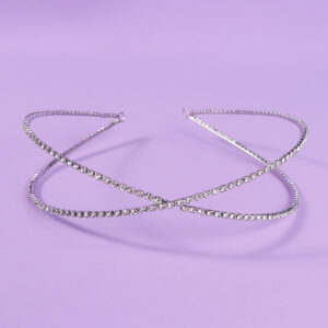 Elegant Double Band Rhinestone Headband, Simple Glam Bride Hair Piece