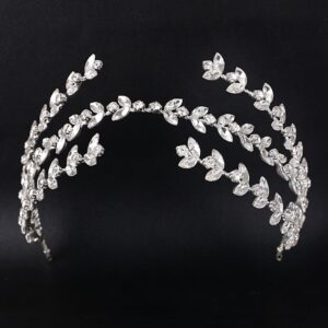 Elegant Two-Tier Leaf Rhinestone Crown, Formal Bride Pageant Hair Accessory
