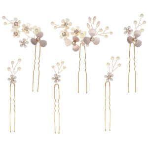 Romantic Floral Pearl Hair Pin Pack, Gold Tone Wedding Hair Accessories for Bride