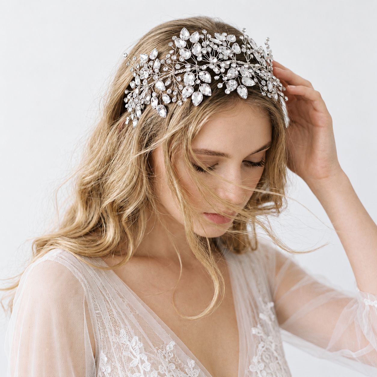 Oversized Sparkling Crystal Hair Vine, Silver Tone Branch Hair Accessory for Bride - Image 2