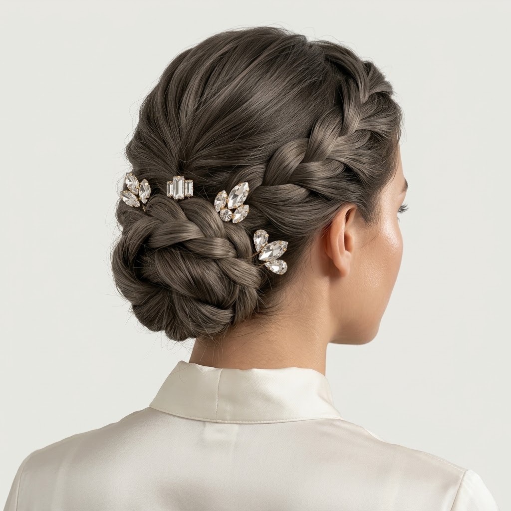 Modern Geometric Crystal Hair Pin Set, Rose Gold Tone Hair Accessories for Bride - Image 3